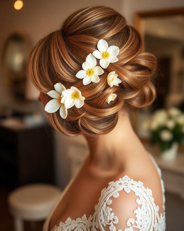 Recogido de novia con flores